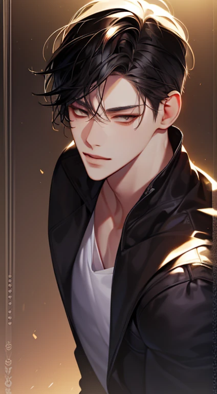 Handsome young man black hair delicate 4k piercing wolf smoke anime manga illustration Makoto Shinkai