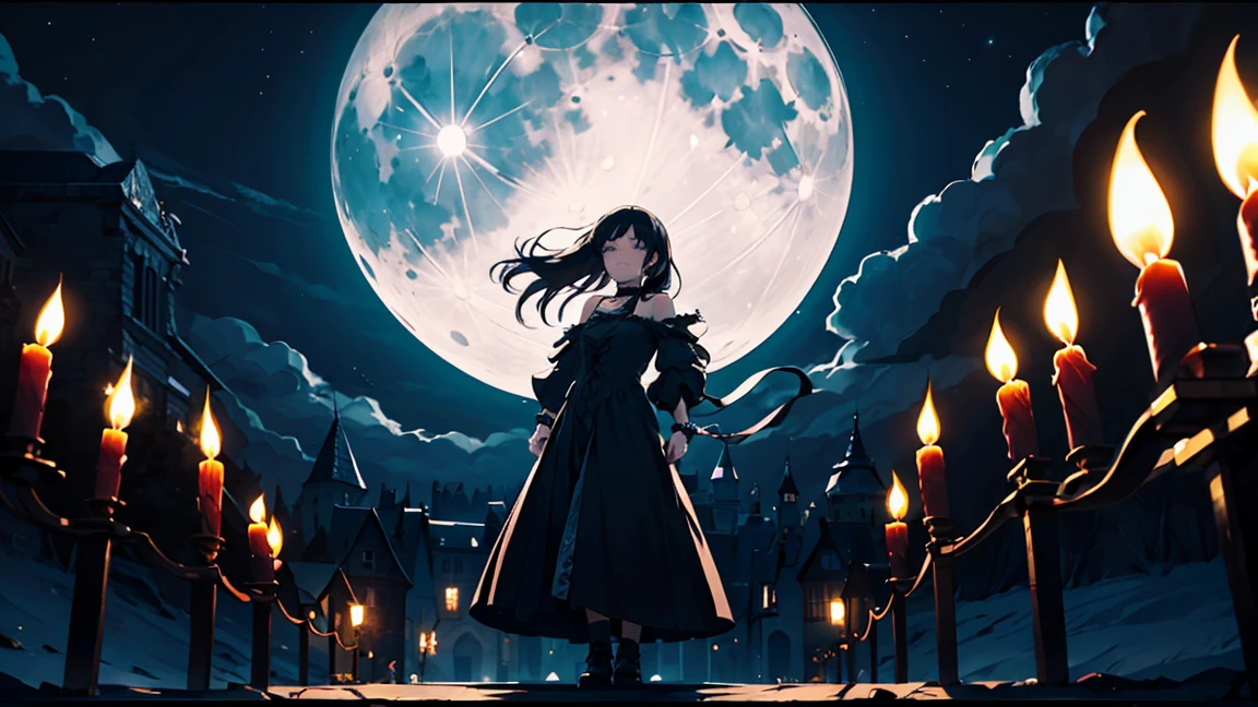 (masterpiece),(best quality:1.6), (ultra-detailed),gothic, girl dancing with man, moon,ghost in grave, wide shot