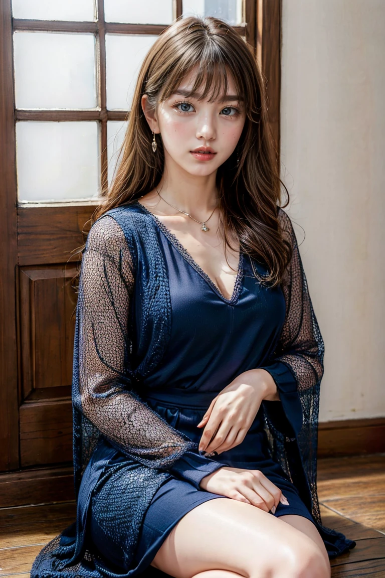 ((highest quality, masterpiece :1.3)), Photorealistic、Ultra-high resolution、Natural skin texture、Hyperrealism、Reflection from the waist up、Beautiful Japanese girl in her early teens、One girl、blue Nightgowns with transparent skin、bondage with rope、Frightened expression、Tears flowing