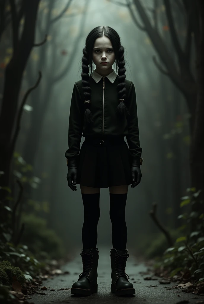 young 9-year-old daughter of severus snape, black hair and green eyes, Gruesome and spooky details、An atmosphere full of suspense and tension、Psychological horror、Cute Smile、Mysterious and unsettling atmosphere、A terrifying moment、Nightmare scenario、Alice in Wonderland、Showing off her panties、Big shoes、Enthusiastic atmosphere、Mischievous Smile、Expressive gestures、Comical movement、