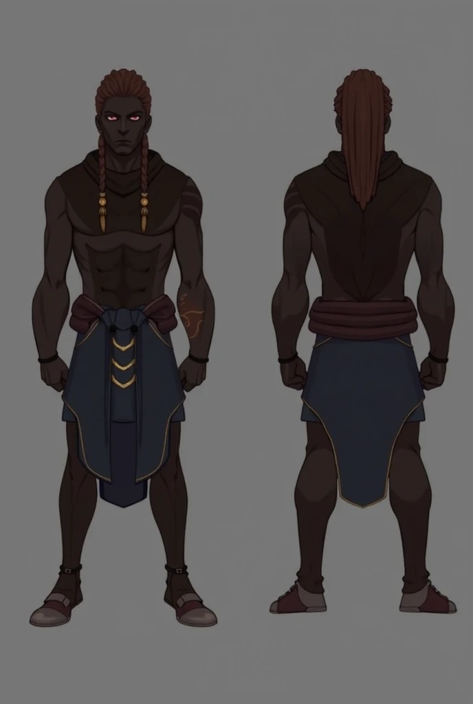 Black boy, dark skin, long black braids, highlighted blue eyes, handsome and detailed, streetwise clothes.  ((detailed)) ((concept art)) ((best quality)).