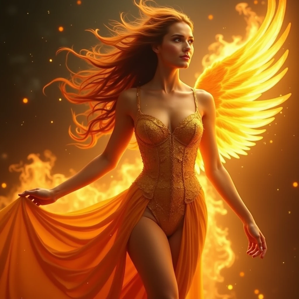 
1. **Appearance**:
   - **skin**: สีskinอาจเป็นสีgold, red, Or orange, like the feathers of birds, may have a sparkle or a sheen that reflects light - **hair**: ผมยาวและลื่นไหลเหมือนเปลวไฟ มีสีที่สดใสและเปลี่ยนแปลงeyeมอารมณ์ เช่น สีred, gold, Or orange - **eye**: eyeสีสันสดใสหรือมีแสงประกายคล้ายกับการมองเห็นลุกเป็นไฟ
มีปีกเพลิงติดที่หลัง

2. **personality**:
   - **habit**: Have leadership, bright, And being proactive in helping others is often an inspiration to those around them. - **strength**: แม้จะมีท่าทางสง่างาม แต่ก็มีstrengthและความสามารถที่โดดเด่นในการฟื้นฟูหรือบำบัด

4. **clothing**:
   - **clothes**: clothingที่ดูสง่างามและล้ำค่า clothesที่มีลวดลายคล้ายเปลวไฟ หรือมีอัญมณีที่สะท้อนสีของไฟ
   - **decorations**: ใช้decorationsที่สื่อถึงไฟหรือพลัง เช่น สร้อยคอ, earring, Or a ring that looks like fire
