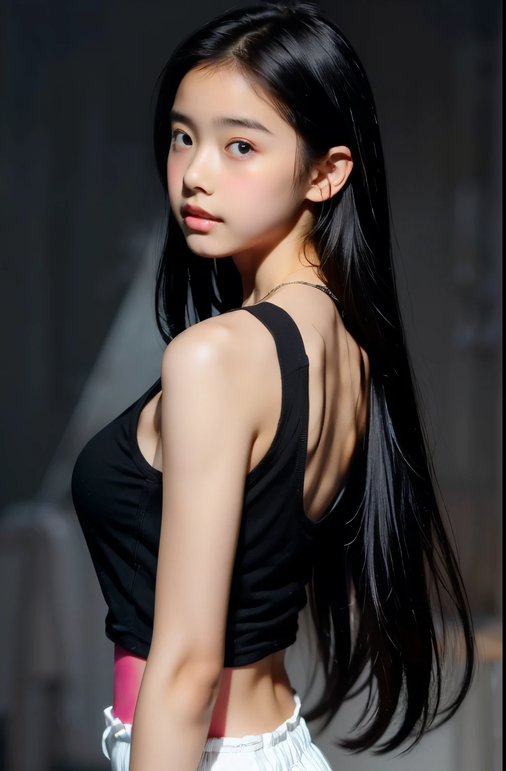 (High resolution:1.3), (16k, Photorealistic, Raw photo, Best image quality: 1.4), Japanese, (One Girl), Beautiful Face, (A vivid face), (Black-haired、１Two long ponytails:1.3、bangs:1.2), (Black Eyes 1.3), Beautiful Hairstyles, Realistic eyes, Beautifully detailed eyes, (Realistic Skin), Beautiful skins, attractive, 超A high resolution, Surreal, High detail, Golden Ratio, Highly detailed cute girl,(20-year-old)