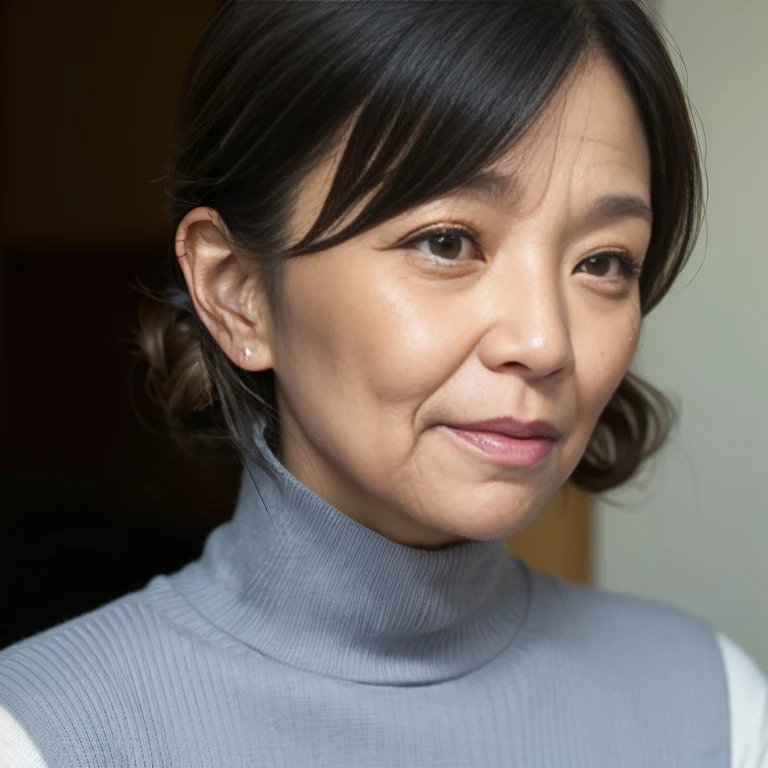 ((top-quality、8K、​masterpiece:1.3))、Photorealsitic, foco nítido, high-level image quality, hight resolution, Portrait, Solo, japanes, Middle-aged woman, Beautie, 55 years old, plump, Wavy Hair, Sleeveless, Wrinkles at the corners of the eyes, Fluttering skirt,Complex
