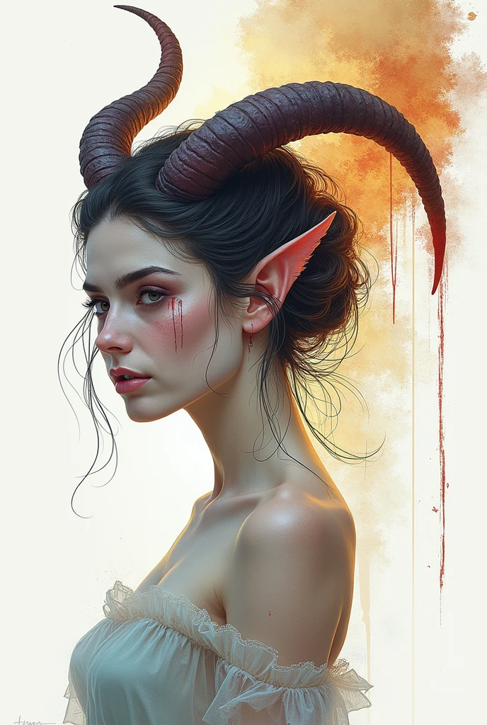 a drawing of a woman with horns on her head, lineart, inspired by Artgerm, digital illustration -, lineart behance hd, ultrafine detail ”, j. scott campbell, tiefling from d & d, /!\ the sorceress