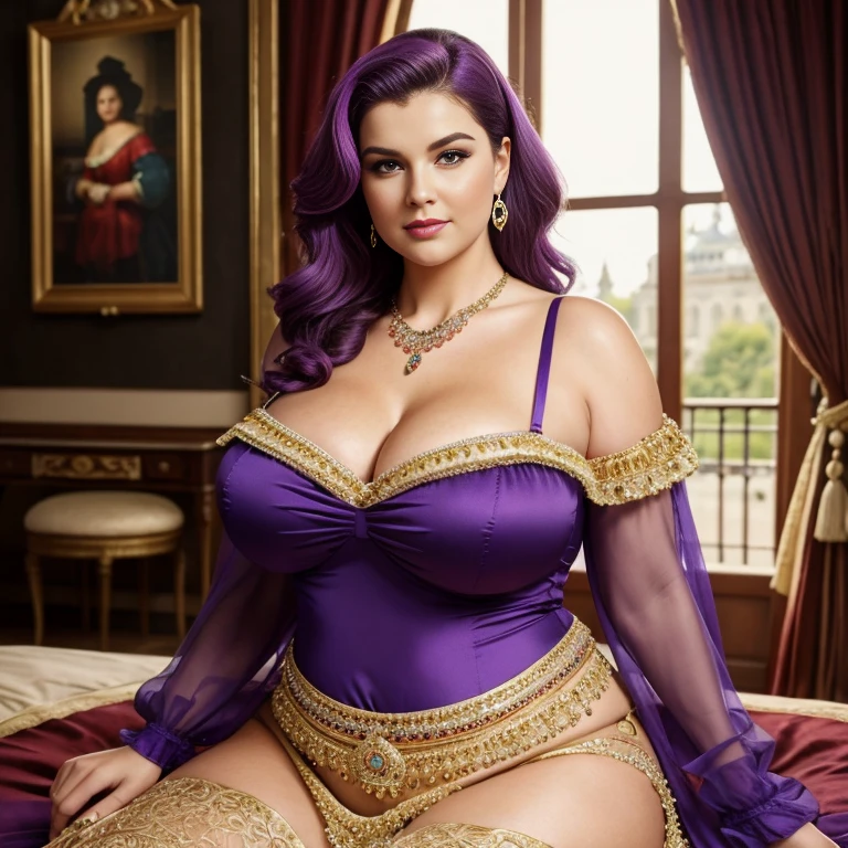  CHUBBY QUEEN, , BBW, photo vintage, visage feminin parfait, PURPLEHAIR  , tache de rousseur, 1788, big huge breasts : 58H,FRONT VIEW, Rembrandt LIGHT ,  EXTREME LONG V-NECK, BIG CLEAVAGE,  BEAUTIFUL EYES, BEAUTIFUL HANDS, LIGHT SMILES,  PERFECT FACE, tres long décolleté, CASTLE BACKGROUND, QUEEN, NECKLACE, RING, JEWELERY RICH, SFW, FULL BODY, COLORFUL, ITALIAN, ROYAL LINGERIE, ROYAL BEDROOM 