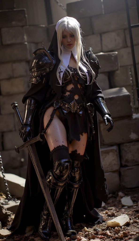 arafed image of a woman with a sword and armor, Claymore, inspired by Li Chevalier, claymore anime background, of a beautiful knight, she is holding a sword, girl of the zodiac knights, girl in armor, elf princess knight, alluring elf princess knight, beautiful knight, knight, a sexy blonde warrior, portrait girl of the zodiac knights, 
([long  hair]:1.8), (whole body:1.8), (standing full body image:1.8), (Upper Body Up:0.3), (hiper-realisitic:1.4), (realisitic:1.3), (best quality real textured leather), (The Lord&#39;s Heavenly Warrior Angel: 1.6), Close Friends, (They are embraced:1.2),(Detailed iridescent bodysuit with beautiful fractal or marble design:1.5), (Beautiful and delicate ruby, topaz, emerald and sapphire jewelry:1.6), (legs spread open:1.4), (open vagina:1.4), (Obscene smile:1.2), (raunchy:1.2), (immoral:1.2), (small breasts with beautiful raised pink areolas:1.5), (camel toe), (expression of ecstasy:1.2), (Incredibly beautiful nature background:1.6), (18-years old de idade:1.5), (Sexy and glamorous:1.1), (A coquettish expression:1.6), (smiling seductively:1.6), (whole body), (erotic pose:1.5), (thick eyebrows:1.2), (big purple eyes:1.2), (ultra detailed eyes:1.4), (high resolution eyes:1.1), (ultra detailed skin texture:1.4), (Beautiful toned body:1.1), headband, (Moist skin:1.1), (sensual face:1.5), ([long  hair]:1.8), (standing full body image:1.8), ([long  hair]:1.8), (whole body:1.8), (best qualityer, 4K, 8k, A high resolution, work of art:1.2), ((change)), ((18-years old)), (1 girl), ((changeta)), (NSFW:1.5),Detailed eyes, detailed face, PERSEPHONE, (SFW:1.5)