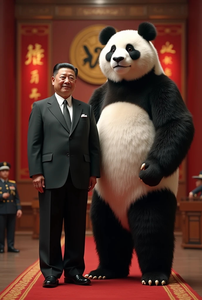 Tiny Winnie the Pooh,A Disney actor was wearing a litte Winnie the Pooh performance costume. ( Winnie the Pooh's hood)++ and took it off to reveal that he was actually facing real Xi Jinping.
The background is in Disneyland, and the surrounding tourists are very surprised