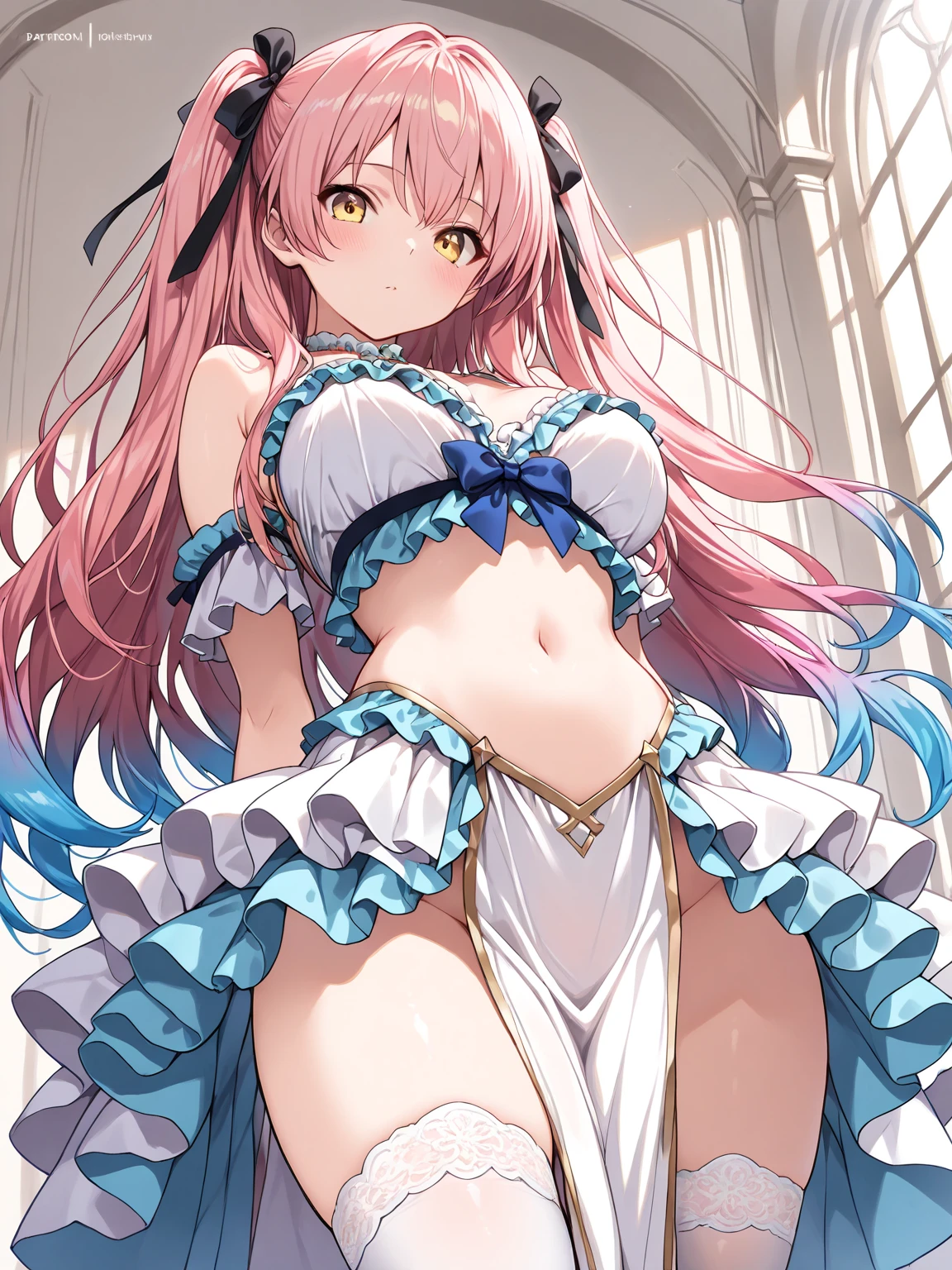 1 girl、In underwear、かわいいIn underwear、(small breast custom pattern、Striped pattern、costume(upper body portrait)、