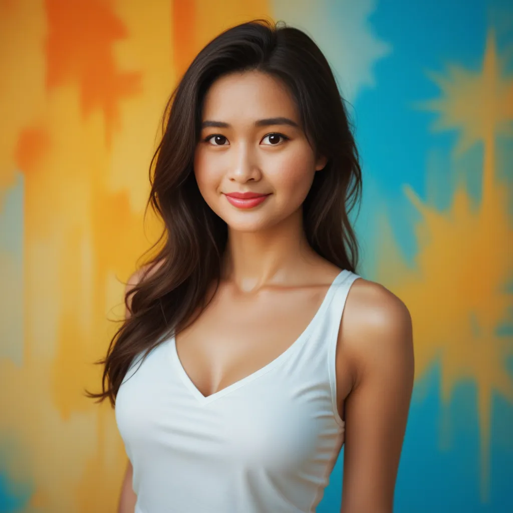 high quality, 8k, Ultra detailed, hdr, human only,
highest quality, masterpiece, High resolution,
Photoreal, RAW photo, 8k wallpaper, perfection,
professional lighting, very detailed, Depth of the bounds written,
A beautiful young Thai woman with long brown hair, orgasm, huge smile
portrait soft low light, gorgeous face portrait, very pretty face, large eyes
wearing an elegant white dress and subtle makeup,
stands in front of photos on the wall at Fashion Week.
She is smiling for the camera. She has big eyes and full lips,
and her skin looks very fair and flawless.
She poses next to magazine cutouts of female models, who are also posing