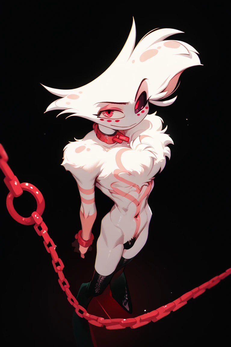 Boy, White hair,, licks lips. pink freckles, breast bundle, Pink eyes, (black sclera on the right eye, heterochromia), Ideal Anatomy, (Best quality, masterpiece:1), fluffy, boy, antro, 4 hands, Gold Tooth, huge bun on chest,, Smirk, hourglass figure with sharp teeth, body, mixing, Ray tracing, Backlight, blossom, mixing, falling shadow, granularity, Fill an image, halftones, movement lines, optical illusion, anaglyph, express lines, vignetting, scan lines, uhd, retina, masterpiece, accurate, Anatomically correct, textured leather, super detail, high detail, Body hair, pink robe, bare waist, hair on the chest. arched back, wide hips, Fluffy legs, furry back, Pink Collar, leaned forward hand on hip, pink heart on hip, legs spread. sitting on the bed, covers his waist with his hand, Without clothing, holding a whip in his teeth, bare waist, legs tied with rope, black rope, covers his genitals with his palm, male genital organ.