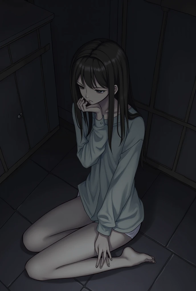 night, nsfw, masterpiece, solo, 1 girl, roaming, darkblue light, wall, embarrassed, squatting, standing,