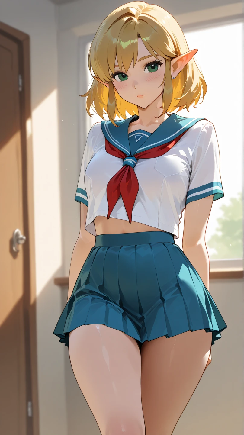 NSFW Sailor Uranus, Kizuki Eye,, Big and ample breasts, Aqua Eye, Blonde, Sailor Warrior Uniforms, Sailor collar, Chest Bow, Yellow ribbon, Attractive skirt, White elbow gloves, Bedroom, (Nice:1.2),Shirtless and staring at the viewer, Erect nipples、Showing panties、Ultra mini skirt、Micro Panties、(Dynamic pose:1.2)、(Downから見る:1.2)、Camel Toe.Between the legs、belly button、Spread your legs.(Browsing Caution:1.2)、(Down :1.2)、Between the legsフォーカス、Dynamic Angle ((topless)) 綺麗なBedroom Night view