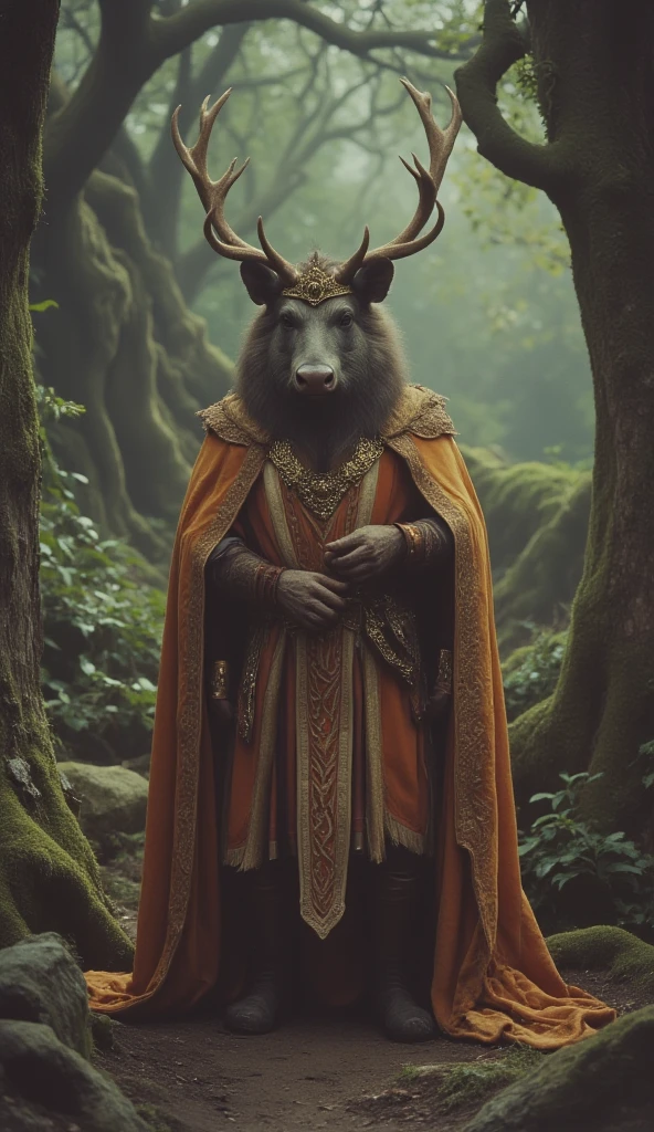 detailed face, detailed skin, detailed environment, intricate details, photorealistic, realistic, UHD, 8K, 1male, as a clown, crying, lost in a thick forest, surrounded by several beasts, moonlit night, full body,