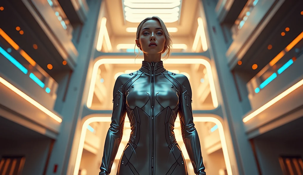 Fashion shoot beautiful woman blonde supermodel in cybernetic suit, "Yellowing of the lips" and black, High fashion, Perfectcomposition, beautiful detailed intricate insanely detailed octane render trending on artstation, 8 k artistic photography, Arte conceptual fotorrealista, soft natural volumetric cinematic perfect light, Chiaroscuro, an award winning photograph, Masterpiece, oil on the canvas, raffael, Caravaggio, greg rutkovsky, beeple, beksinski, Giger, sfv, masterpiece of intricate artwork, Ominous, matte painting film poster, Golden ratio, trending on CGSociety, Intricate, Epic, trending on artstationh, By Artgerm, h. r. Giger and Beksinski, Highly detailed, vibrant, production cinematic character render, ultra high quality model