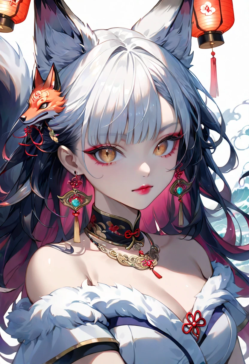 masterpiece, accurate, anatomically correct, super detail, high details, high quality, best quality, highres, 4K, character concept art, female character illustration, female role-playing character, 1 adult woman aged 25, She is a cat girl, catgirl, has fair and milky skin, ((heterochromia with red and gold eyes)), perfect bright eyes, (((white hair, long with blunt bangs))), cat ears, ((dark makeup, black lipstick)), ((The woman is wearing medieval black clothing)), She wears a richly detailed black leather cat choker.