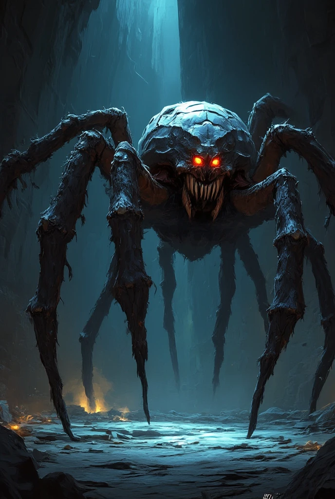 horror-themed giant spider,  ilya kuvshinov, artgerm, krenz cushart, greg rutkowski, pixiv, cinematic dramatic atmosphere, sharp focus, volumetric lighting, cinematic lighting, studio quality,  . eerie, unsettling, dark, spooky, suspenseful, grim, highly detailed