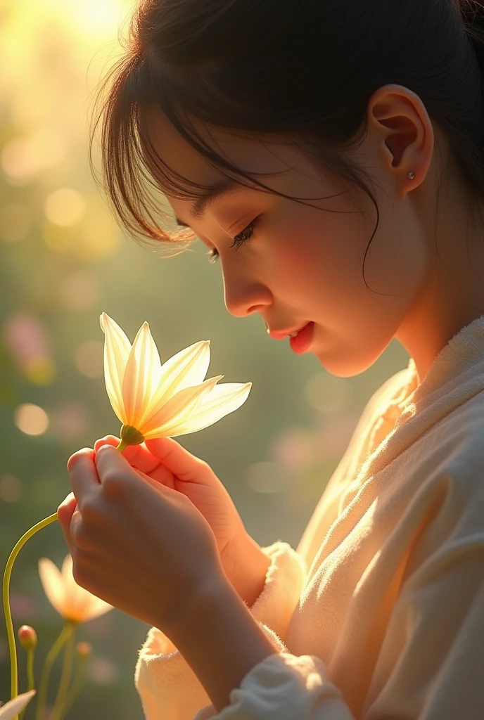 girl smell flower