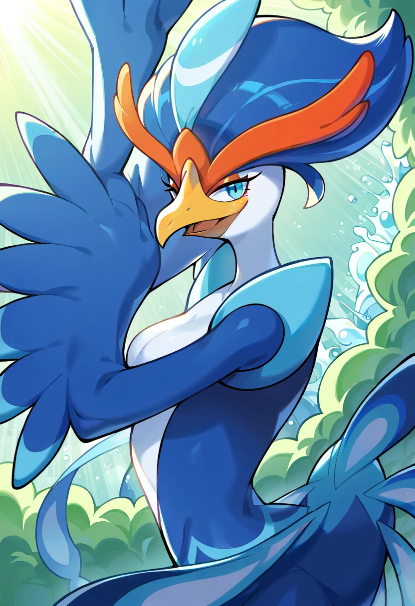full-body-shot:1), (highly detailed:1.2),(detailed face:1.2), ,, ((portrait)), (dynamic pose:1.2), male quaquaval, Pokémon, furry Bird, anthro posing, wavy long blue hair , sexy slutty male, femboy, , centred, blue body, white feathers, yellow peak, blue eyes, quaquaval, anthro posing, blue hair, sexy pose, harness, slutty, , bondage, anthro girly, femboy, squaquaval,latex, harness, jockstrap , afb-lora , thick thighs, , solo, looking at viewer