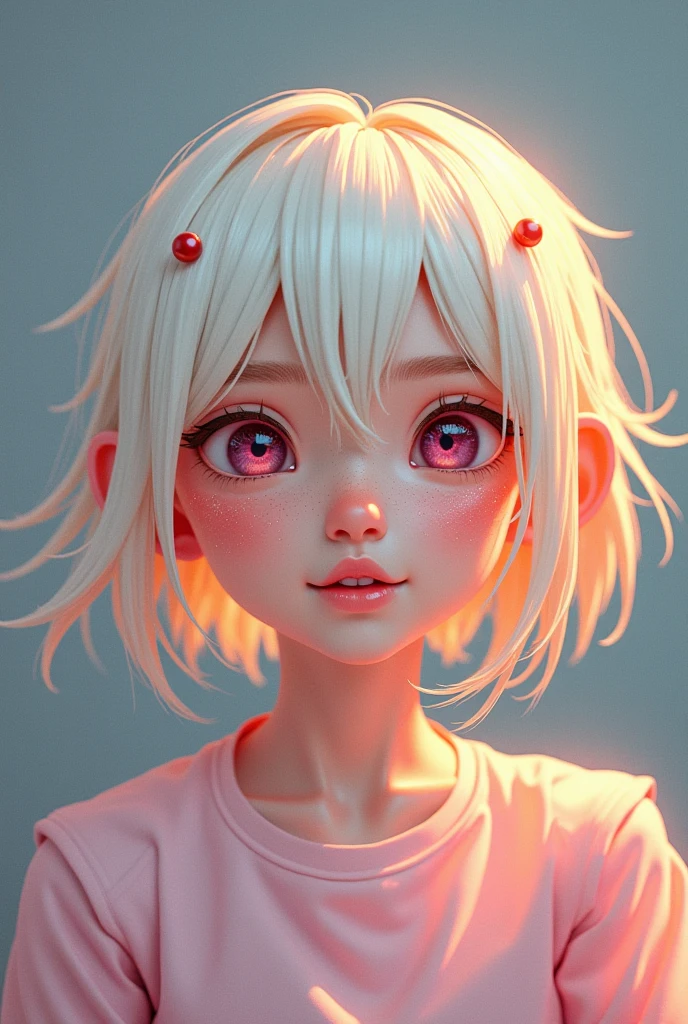 (Full Body), Center Screen, Realistic Texture, Detailed Light, Delicate Shadow, Exaggerated Hair, , Beautiful Eyes, Big Eyes with Pink Green Gradient, Chip, Translucent Fluorescent, Colorful, Delicate 3D Light, Digital Art, Translucent Plastic Gum , Close Up, 3D, Purple Gadgets super detail, generator front view, side view, 3 view rear view, frameless, c4d, octane display, blender, hd, full, plastic material profile,