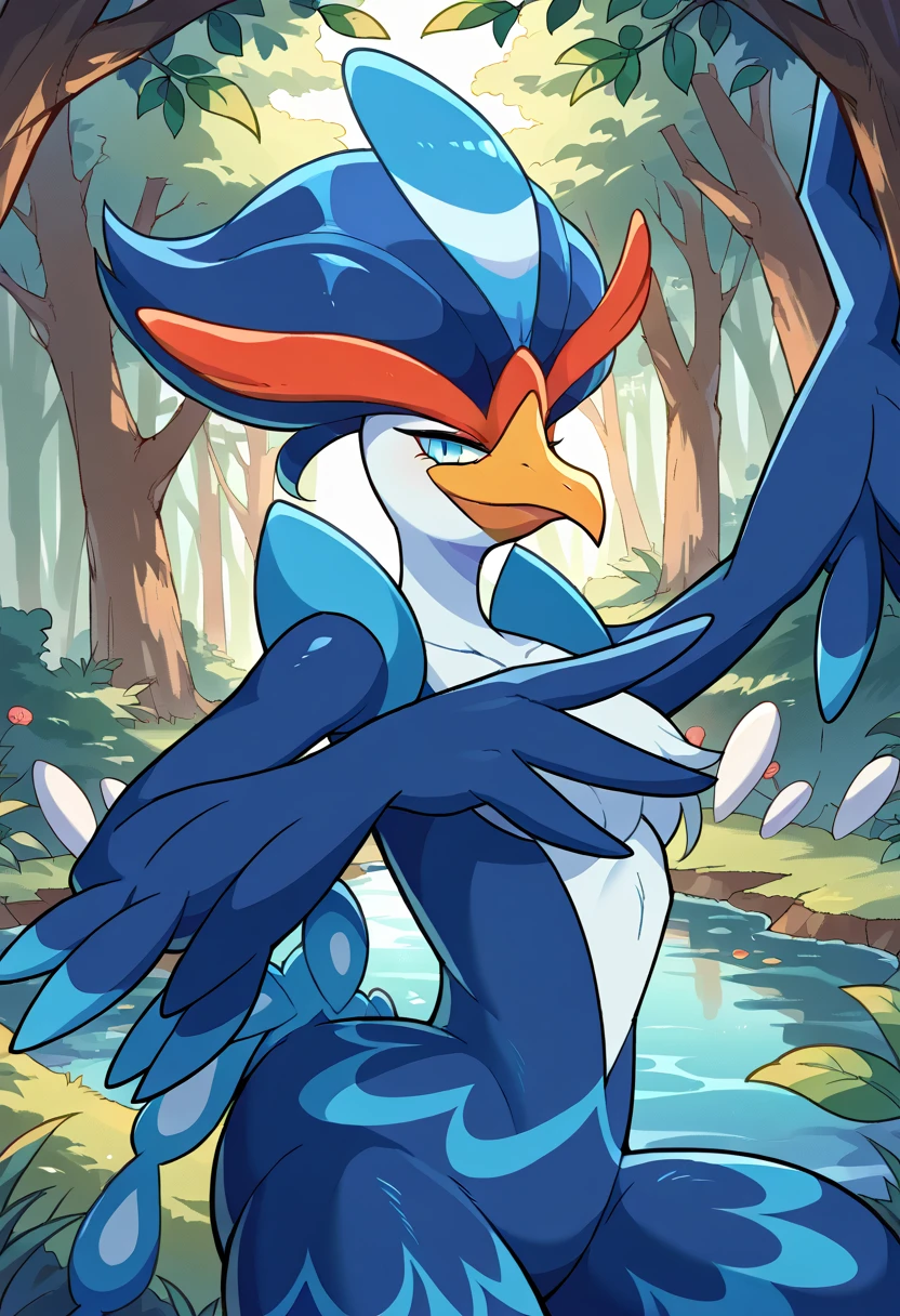 full-body-shot:1), (highly detailed:1.2),(detailed face:1.2), ,, ((portrait)), (dynamic pose:1.2), male quaquaval, Pokémon, furry Bird, anthro posing, wavy long blue hair , sexy slutty male, femboy, , centred, blue body, white feathers, yellow peak, blue eyes, quaquaval, anthro posing, blue hair, sexy pose, harness, slutty, , bondage, anthro girly, femboy, squaquaval,latex, harness, jockstrap , afb-lora , thick thighs, , solo, looking at viewe