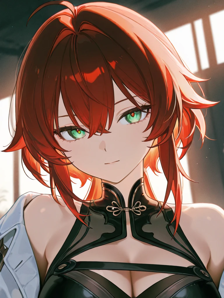 Busty short red hair with green eyes 