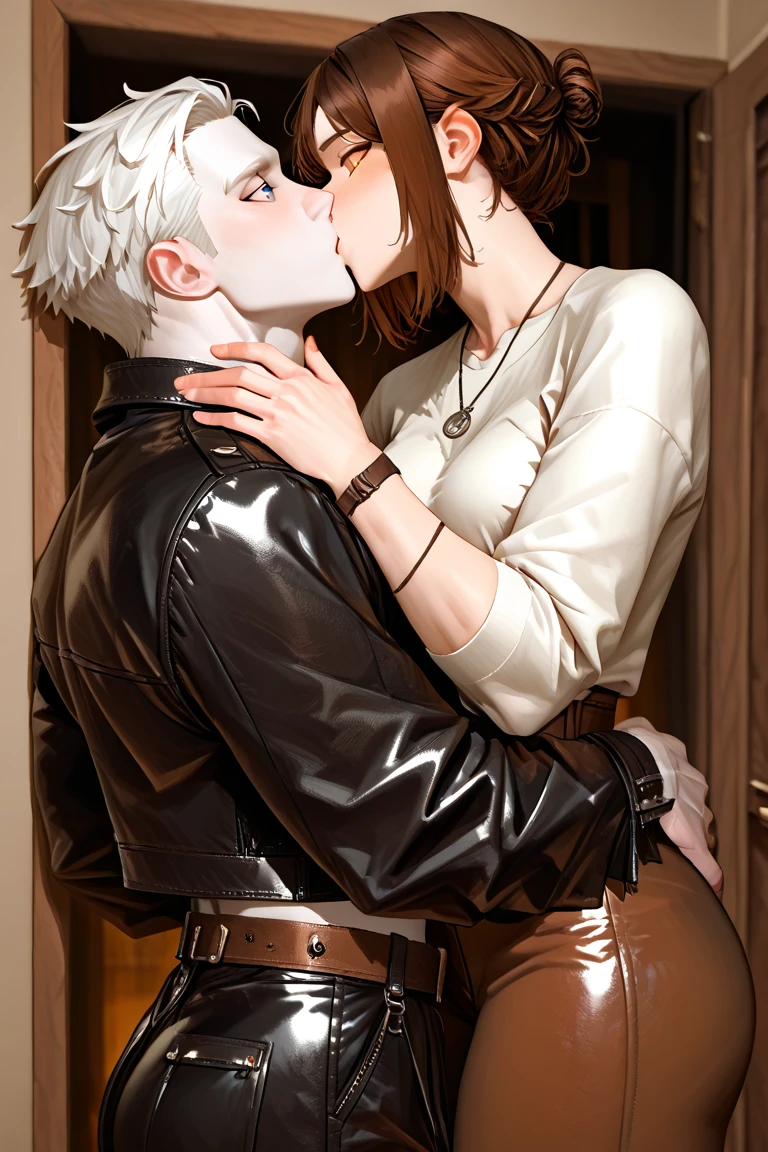 rating_explicit, (best quality:1.2), lady (from devil may cry 5:1.1), black bra, perfect face, white jacket, doggystyle sex, in bed, moan, gang bang sex