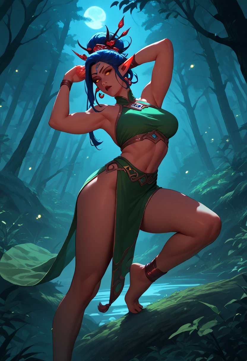 uploaded on e621, by Pixelsketcher, by Bayard Wu, by Thomas Benjamin Kennington, by Einshelm, solo anthro, ((Portrait)), ((mouth open)), (detailed Bonifasko lighting), (leaf clothes), forest magic, Nature Goddess:1.4, (Detailed fur), (detailed skin), (hands on the waist), ((facing viewer with legs spread)), (Cinematic lighting), ((Detailed background, forest lake)), (half body shadow), [Backlighting], [crepuscular ray], [Detailed ambient light], [gray natural lighting], [ambient light on the belly], (higher wildlife feral detail), [explict content], [sharp-focus], (Questionable content), (shaded), ((Masterpiece), Long asymmetrical wavy hair, Average Breasts, pectoral muscles, Fluffy fallow deer, Wavethesallow Face, furry fantasy art, anthro art, commission for high res, Furry art, pov furry art, Sakimichan is beautiful, Masterpiece, small breasts, thin hips, Best Quality, Detailed image, Bright colors, Detailed Face, perfect lighting, Perfect shadows, Perfect eyes, focus on girl, flawless face, gorgeous body, Hourglass body, shiny body, feet focus, Girl Lan, Fluffy, fluffy woman, Body fur, Animal nose, muzzle, two-toned fur, gaze at the viewer, half closed eyes, 1girl, full - body, (Masterpiece), (Best Quality), (illustartion), (Cinematic lighting), Detailed fur, Balanced coloring, Global Illumination, Ray Tracing, good lighting, Fallow deer, Furry, anthro, showing hips, attractive body, sexy body, looking a viewer, seductive gaze, (hooves),