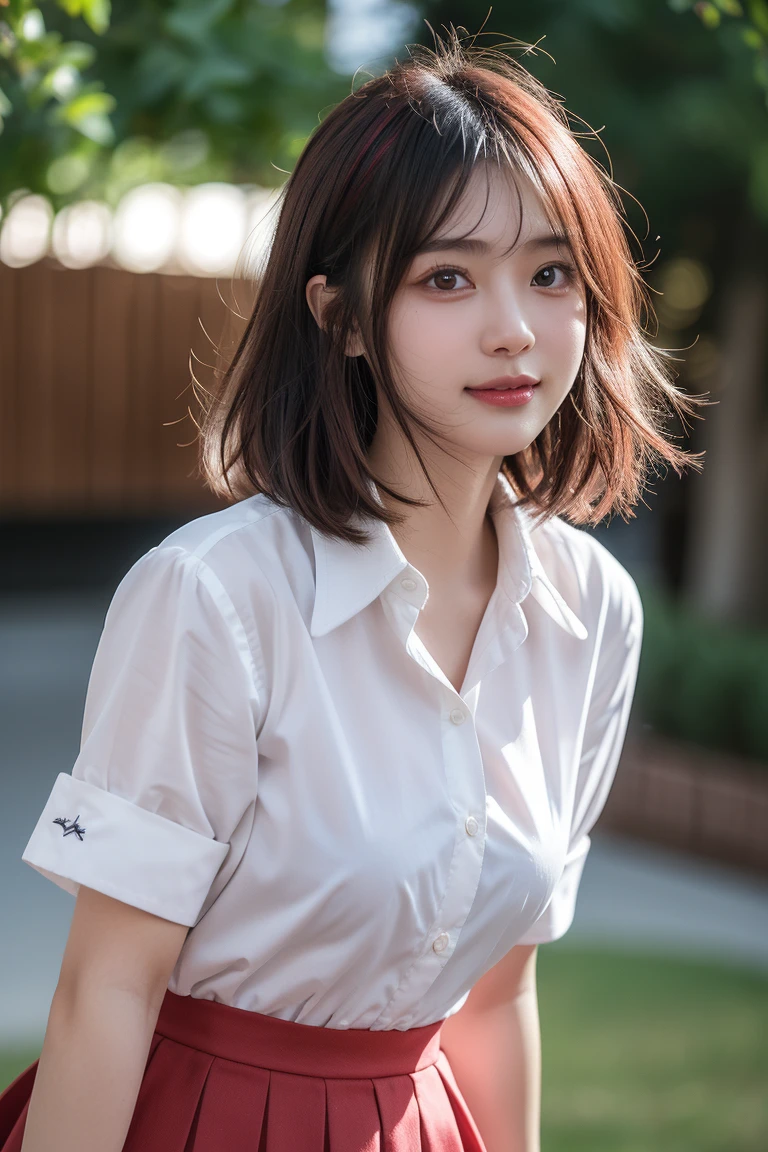 ((Best quality, 8k, Masterpiece :1.3)), Sharp focus :1.2, A pretty woman with perfect figure :1.4, Slender abs :1.2, ((Layered haircut, Big breasts :1.2)), (Wet white button up long shirt :1.1), (Rain, Street:1.2), Wet body :1.5, Highly detailed face and skin texture, Detailed eyes, Double eyelid