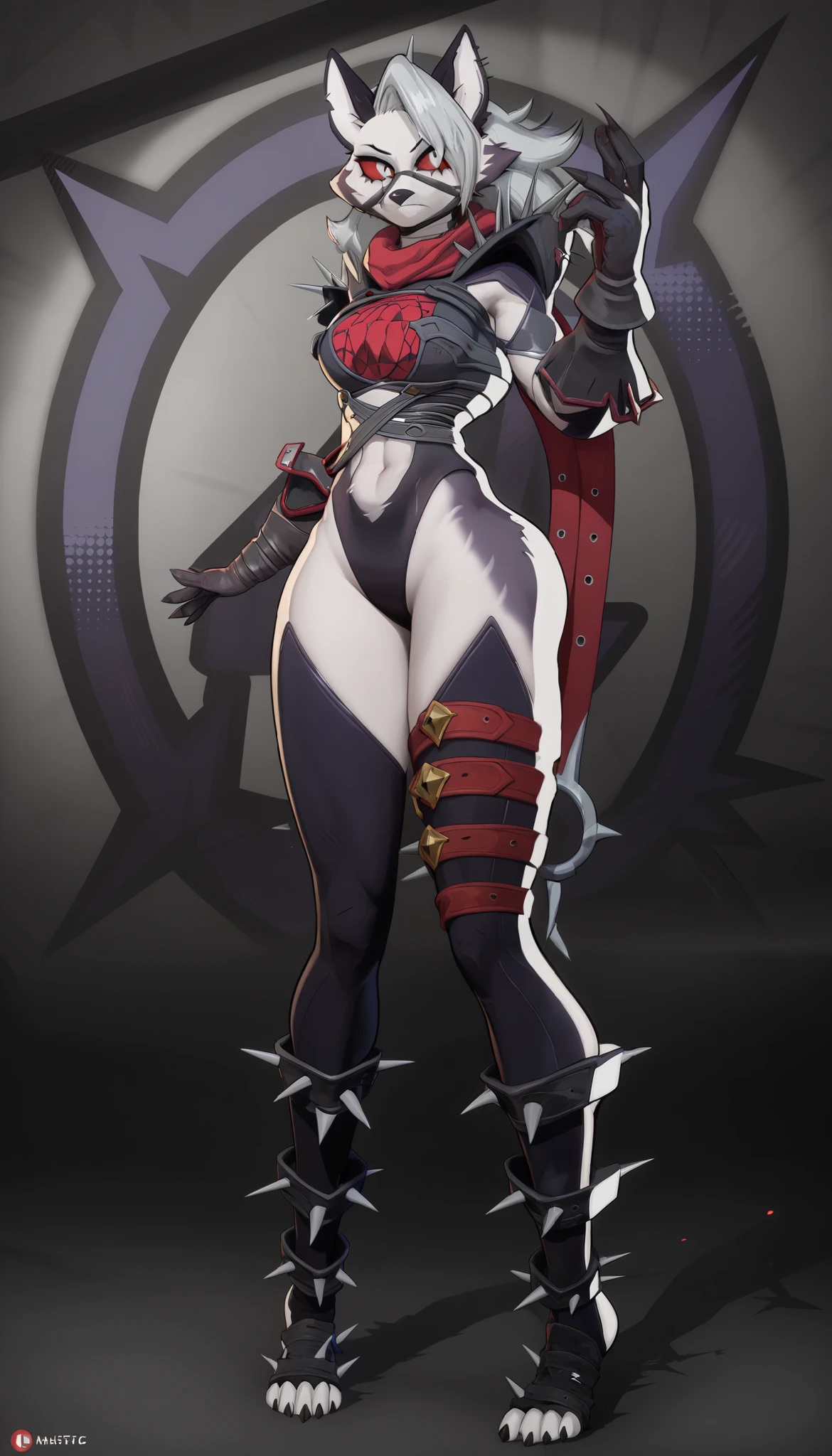 hat, necktie, gloves, ribbed bodysuit, expressionless, blank eyes, looking at viewer, corruption, mind control, female combatant, full body, hypnotized, unhappy trance, full body, obey, perfect female body, hypnosis, hypnoLora, empty eyes, Mind control device, poses, submissive_pose, Slave, standing straight, standing, standing at attention, Fighting Stance, extending the right arm from the shoulder into the air with a straightened hand, (((pixel-perfect, detail-perfect))), solo, 1girl, hair ornaments, medium hair, large breast, huge breast, solo,1girl,spasnormal,hair ribbon,red eyes,grey hair, twintails, sabrina, SPASNORMAL