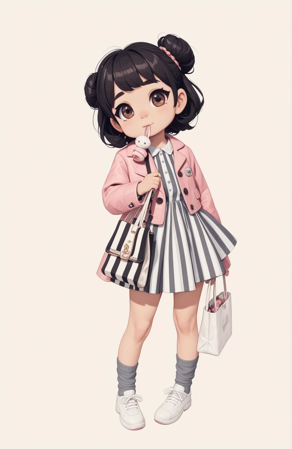 a drawing of a girl with a bag and a handbag, urban girl fanart, made with anime painter studio, inspired by Ayako Rokkaku, pale young ghost girl, inspired by Yoshihiko Wada, white cat girl, sketchy artstyle, anime styled, inspired by Jin Homura, inspired by Yukihiko Yasuda