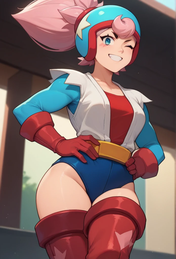 ultra-detailed, Explicit, Beautiful body, Beautiful Nose, Beautiful character design, perfect eyes, perfect face, ultra highres, 4K, beautiful legs, perfect legs, Nice hands, Perfect hand, Masterpiece, Best Quality, Highly detailed, illustration, absurdres, perfect anatomy, street fighter, doll suit, shadaloo doll, dollsuit, expressionless, blank eyes, looking at viewer, red gloves, emotionless, black latex, corrution, mind control, female combatant, full body, hypnotized, unhappy trance, full body suit, ribbed bodysuit, both arms at side, obey, perfect female body, extremely glossy latex, hypnosis, hypnoLora, empty eyes, Mind control device, poses, submissive_pose, Slave, standing straight, standing, standing at attention, hat, necktie, belt, latex, ribbed bodysuit, thighhighs, garter belt, Fighting Stance, extending the right arm from the shoulder into the air with a straightened hand, military, thigh boots, 1girl, hair ornaments, pink hair, long hair, black eyes, (((pixel-perfect, detail-perfect))), solo, 1girl, Chronoa, Dragon Ball, POINTY EARS, COLORED SKIN, PINK SKIN,