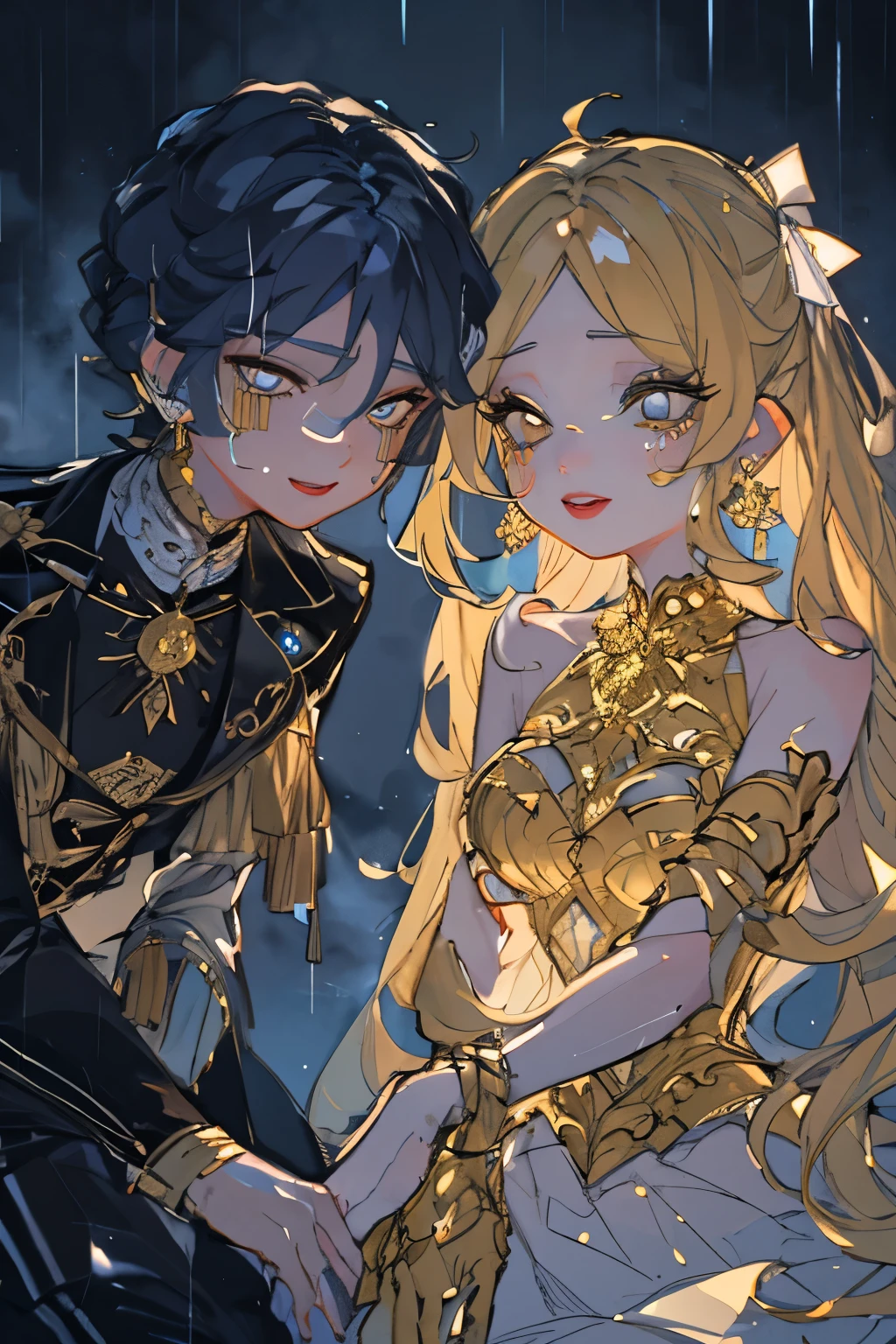 under the rain、 Gold tattoos for girls with gold earrings, in the tracing style VRay, So Martin , famous, poured, about, dark white and gold, Quick painting, Masterpiece, lips,