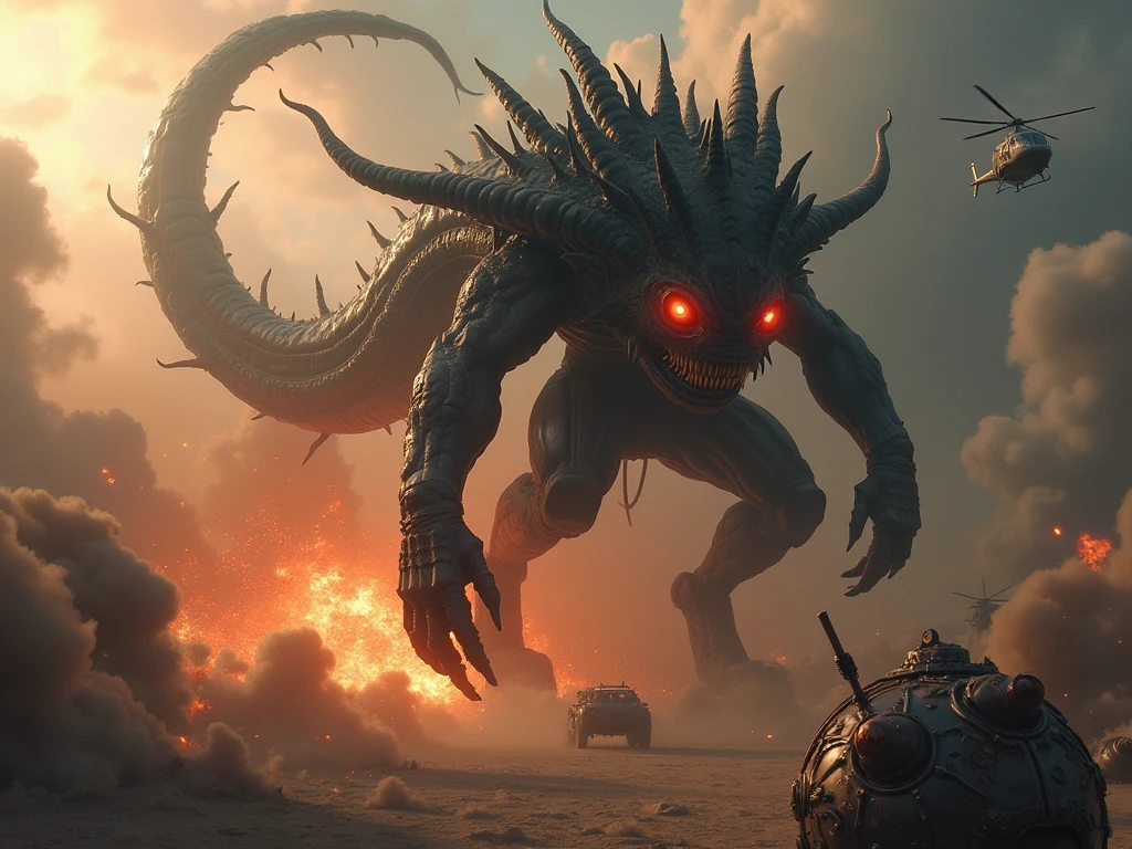 characters from Galaxy of Terror, inspired by Ed Emshwiller and Heavy Metal Magazine, Cyberpunk apocalypse in chaotic world, stalenhag, metal album cover, gwar, flying pterosaur, monsters and robots, wayne barlowe pierre pellegrini, retro sci fi, movie poster promo, senior artist concept art, artstation trends, high budget full body character design, bokeh, cinemascope, moody, epic, beautiful, film grain, grainy. Sinister, disturbing, dark, scary, suspenseful, gloomy, highly detailed