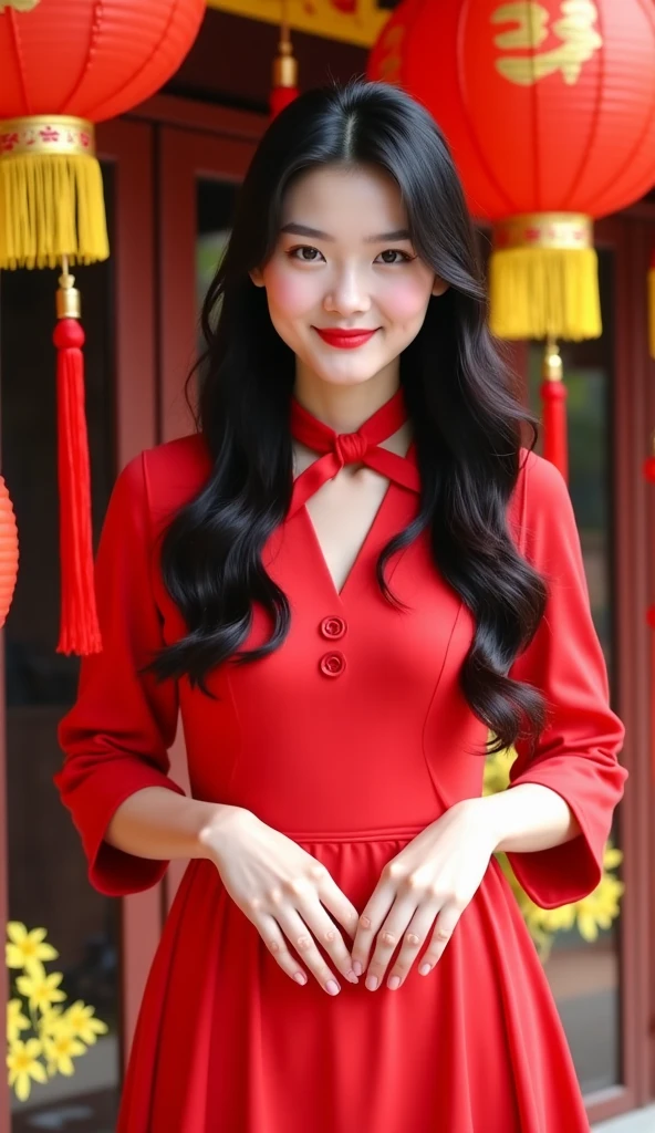 1 girl, (wearing a red blouse:1.2), Beautiful Japan actress,
(RAW photo, highest quality), (realistic, Photoreal:1.4), masterpiece,
very delicate and beautiful, very detailed, 2k wallpaper, wonderful,
finely, Very detailed CG Unity 8K 壁紙, super detailed, High resolution,
soft light, beautiful detailed girl, very detailed目と顔, beautifully detailed nose, beautiful and fine eyes,
cinematic lighting, Against the backdrop of the cityscape at night, city lights, perfect anatomy, slender body, smile, Random body orientation,