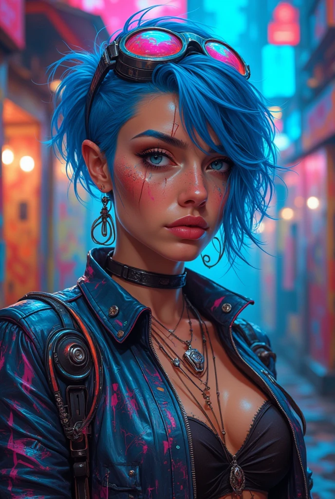 A 16-year-old girl with blue hair who likes rock