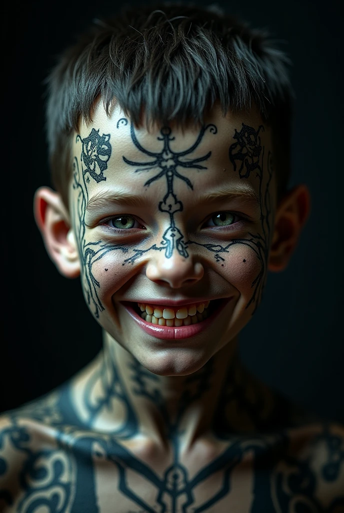 A Colored Tattoo Art Masterpiece, Baby Freddy Kruegger, Creepy Smile, Running in a Street at Night, HD