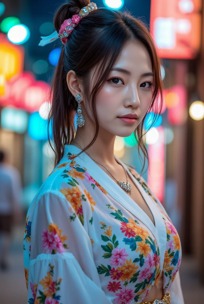 Dark brown hair、Light brown eyes、Japanese actress、 Lady、I am about 40 years old..、(Intricate details:1.2)、(Which is higher???:1.4)、 (超High resolution:1.2)、超High resolution、(Fine-tune)、(Detailed faceの特徴)、Hmph、8k resolution、D cup size breasts、Long Hair、Hue、night、,Full body photo、masterpiece, (One beautiful person), Detailed eyes, Highest quality, 超High resolution, (reality、festival、Opening a store、candy stall、night、walk: 1.4), Original photo, One Girl, Cinema Lighting, standing、 Asian Beauty, Beautiful skins, (超reality的な), (High resolution), (8k yen), (Very detailed),(Ultra-detailed), Detailed face, Fireworks display、Opening a store、yukata、Put your hair up、Japanese clothing、Hairpin、night、Yukata、Japanese Yukata、
