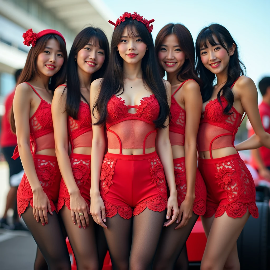 ((Highest quality、Tabletop、8K、Best image quality、Hyperrealism))、（（1 female stewardess、walk gracefully down the aisle、Cowboy Shot、Take a photo of her from the waist up))、((The background is the first class aisle of an airplane..))、((perfect stewardess uniform、Very short nylon scarf))、(Exposing the forehead、Hair Bun)、Big ample breasts、Biggest Smile、white big teeth、Perfect Makeup、Long eyelashes、Look at me、Have the best smile、Perfect Anatomy、Bright lighting
((((((((A red floral bra is visible))))))))
Full body photo