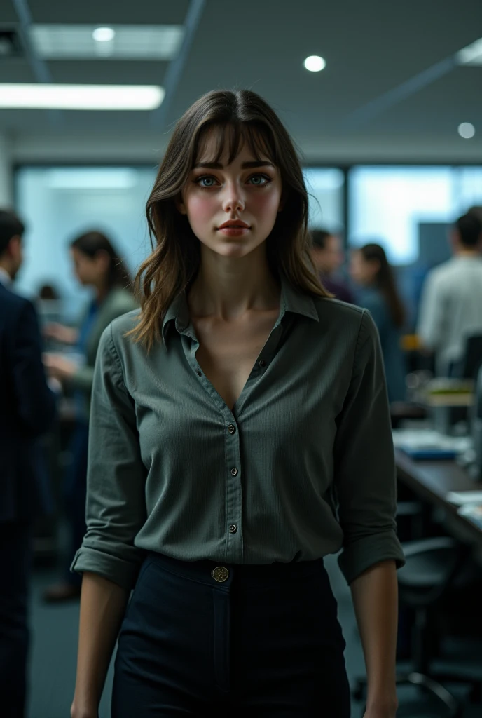 a photo of Dasha Taran, ohwx woman, wearing a button down shirt and a blouse, in an office, detailed skin, scenic background <lora:dashataran_SDXL:0.85>