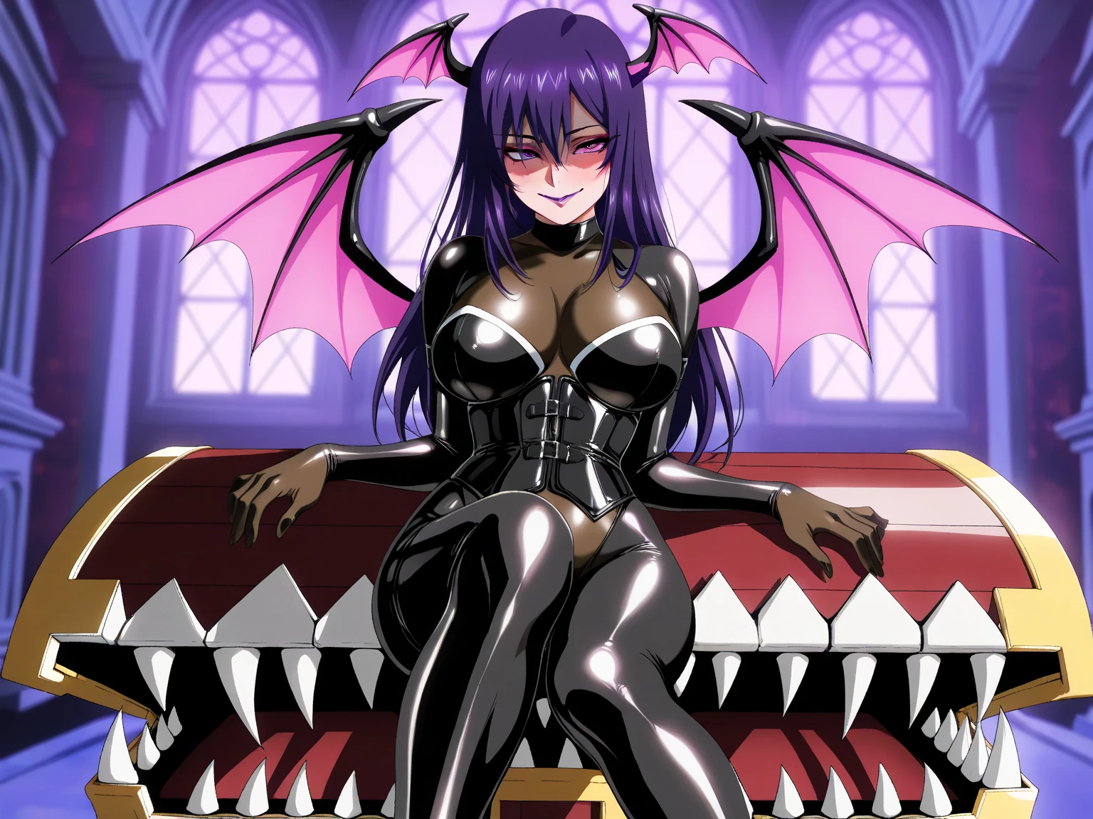 rory mercury red eyes, black hair, long hair, gothic, ribbon, hair bow, garter straps, thighhighs, lipstick, gauntlets, puffy sleeves,large breasts, ,large ass, nsfw,zombie, , glowing eyes,,tattoo,pierced earrings, ,hippopotamus,hippo,animal,animal, female, nsfw, powerful,,darkskin,