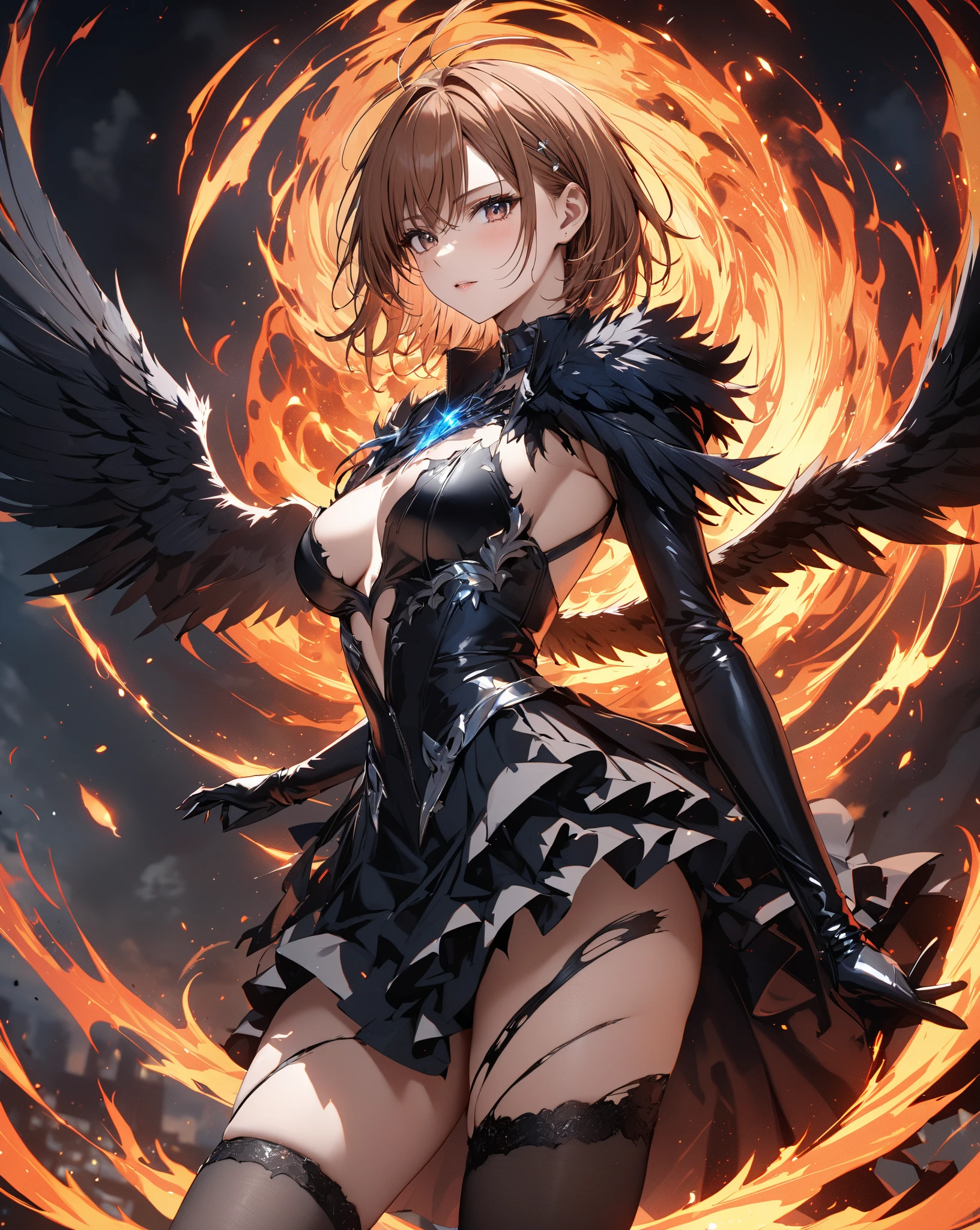 Realistic illumination,top Quority,8K resolution,tmasterpiece:1.3,delicated face,二重まぶた,largeeyes,sexy expression,Perfect anatomical physique,Beautiful Women in Perfect Figure:1.6,1.7,long and dark brown hair,Bigchest:1.8,armor,Long knives,magia,outside of house,during night:1.1,1080p,hyper HD,textured skint,super detailing,best qualtiy,high detal,hightquality