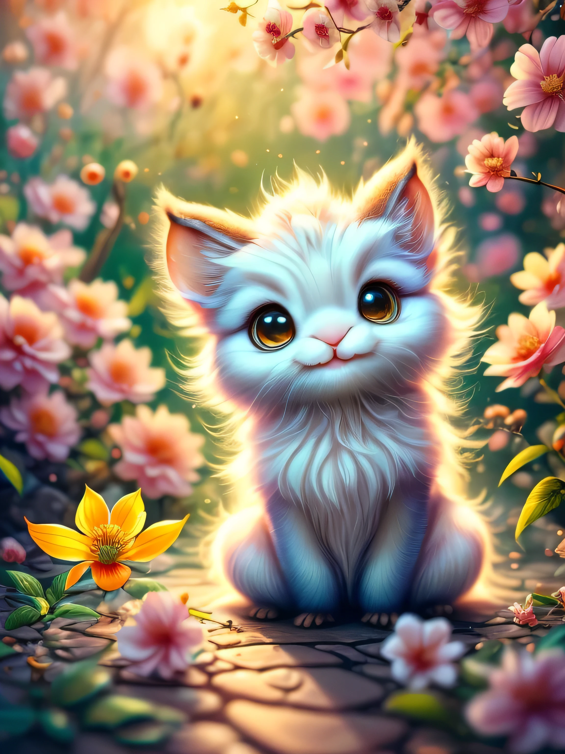 whimsical airbrush and oil painting, best angle of a Very cute mythical graceful transparent anthropomorphic furry creature holds jasmine flower, thin arms, fragile thread legs, jasmine flower spirit, Mystical garden where white jasmine grows in a professional photograph by Awwchang :: Luis Royo :: WLOP :: Artgerm Lau :: Anne Stokes :: natural deep colors