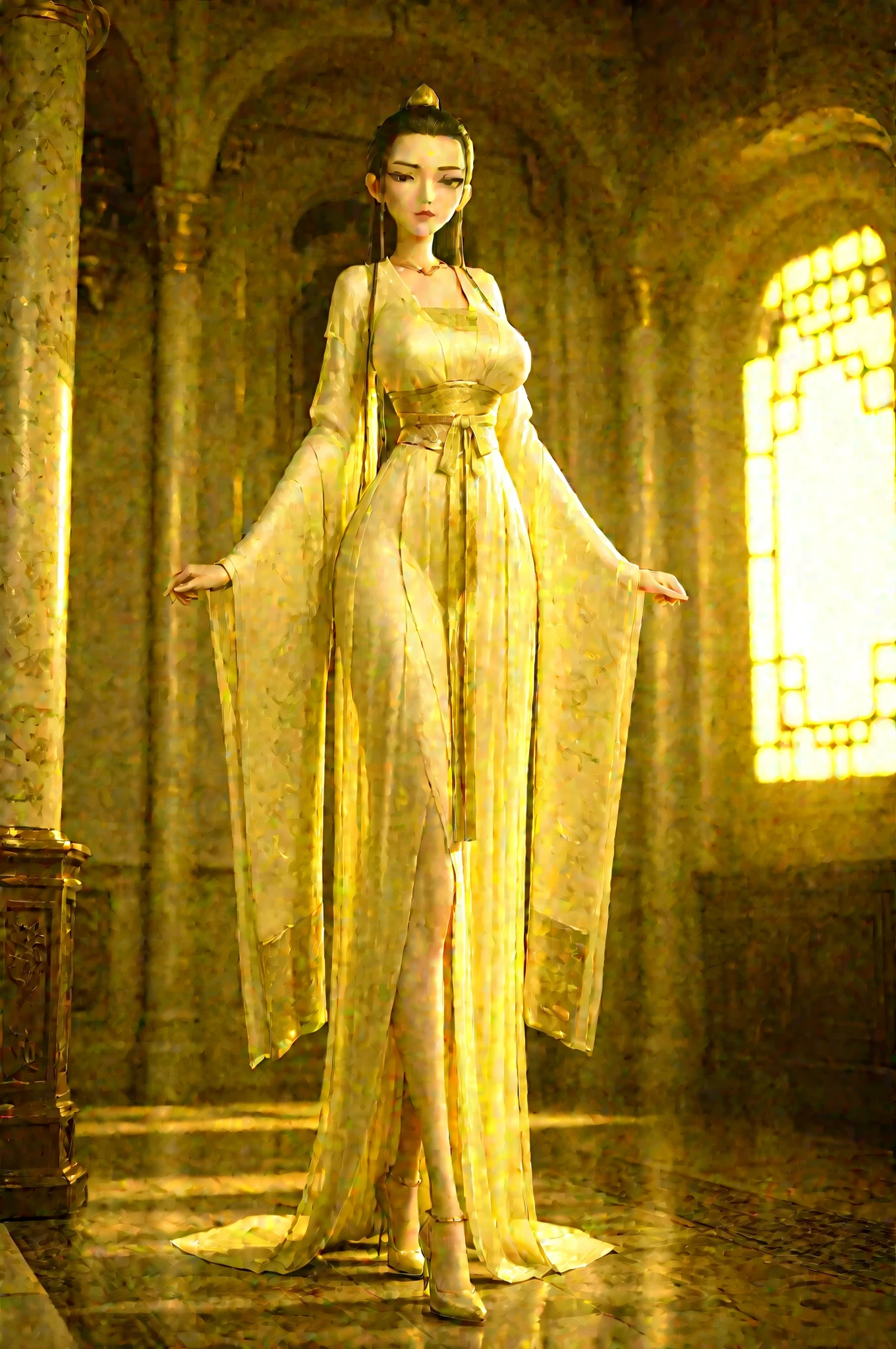 front view,palace,white palace,indoors,white background,purely white background,
1girl,mature female,milf,huge breasts,narrow waist,wide hips,looking at viewer,full body,standing,high heels,
Best quality,masterpiece,soft light,official art,high quality,highres,absurdres,epic scene,natural textures,he tong,yellow forehead mark,black hair,hair pulled back,topknot,red topknot,black eyes,white chinese clothes,hanfu,long legs,