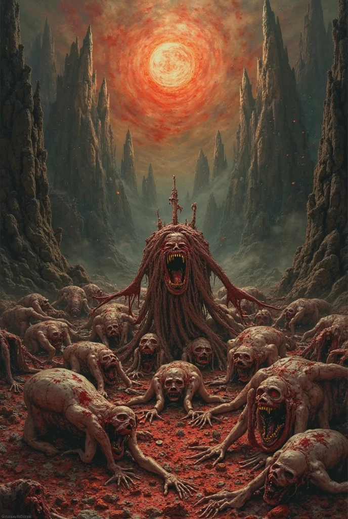 (190EVO:1.2) mercedes (covered in skin, frankenstein stitches:1.2), (eternal damnation, detailed surreal hell background setting, contemporary, blood moon:1.2), cinematic, in the style of (cyancapsule, Leonora Carrington, Ivan Albright, Hieronymus Bosch:1.1), (night sky:1.2), POV, intimate, dynamic lighting, hyper realism, (highest quality, best quality, masterpiece, absurdres, cinematic, hell workshop:1.3),
