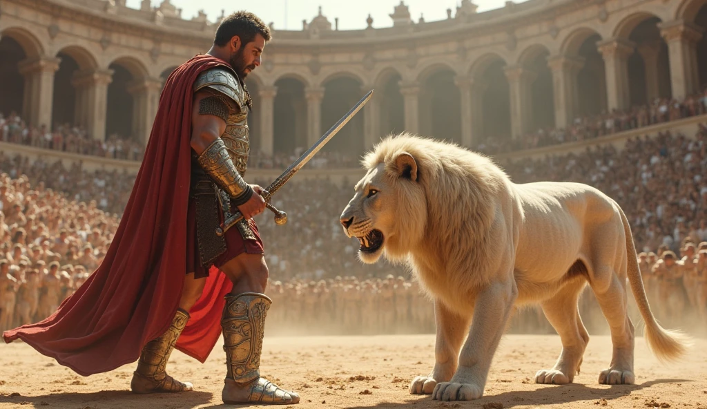 Gladiator fighting lions