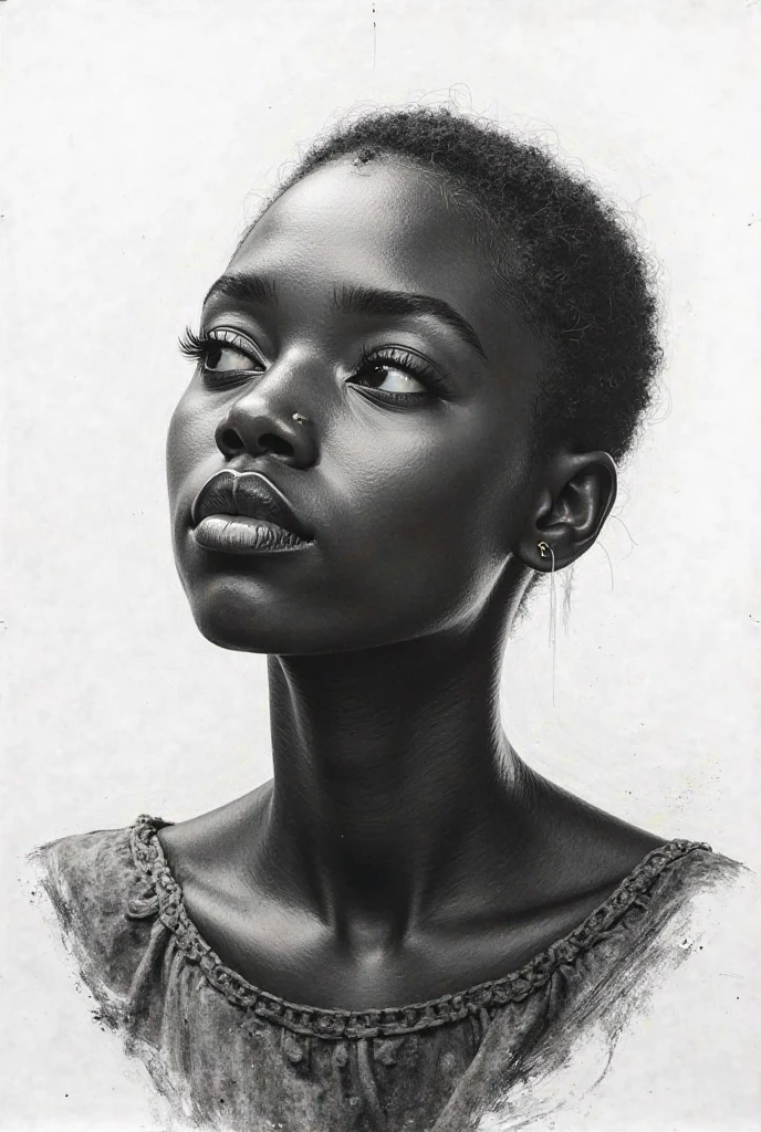 Extreme Macro, close-up black and white sleeve, African-American black teenage boy with a shy flirtatious expression, gorgeous manga-style eyes by Ray Caesar, artgerm exaggerated facial features