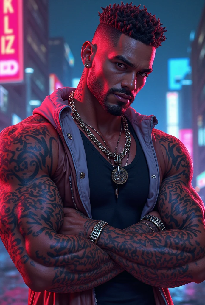 Gender: Male
look: good build, muscular body, black hair wolf cut hairstyle.
height:6'9
Eye color: golden eyes
