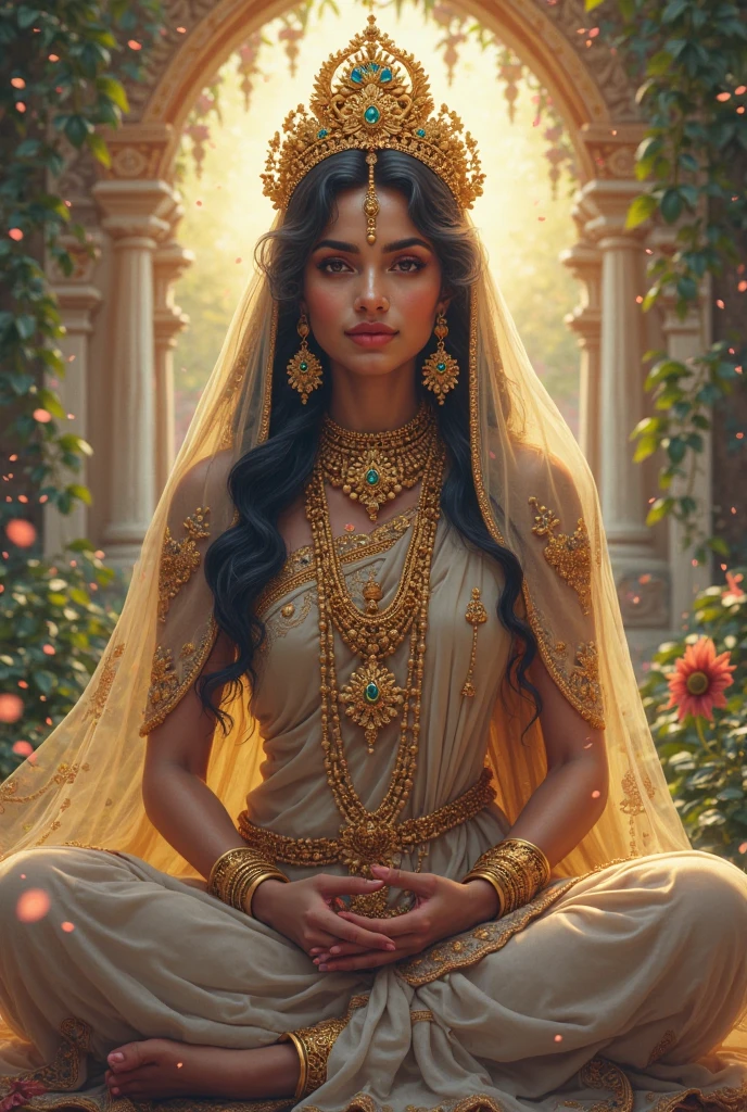 (best quality,4k,8k,highres,masterpiece:1.2),ultra-detailed,(realistic,photorealistic,photo-realistic:1.37), lord krishna in a garden,beautiful detailed eyes,beautiful detailed lips,extremely detailed eyes and face,long eyelashe,dressed in traditional Indian attire,sitting under a beautiful tree,with vibrant flowers,playing a divine flute,emitting beautiful melodies,expressing peace and love,with a serene and radiant smile,bathed in golden sunlight,soft and warm,adding a magical touch to the scene,with birds chirping in the background,creating a harmonious atmosphere,depicting Lord Krishna in Vrindavan,full of divine aura and charm,immersing the viewer in a transcendent experience,blending spirituality and natural beauty,showcasing the sacred bond between humans and nature,inspiring a sense of tranquility and devotion,illustrated in a stunning,realistic style,with intricate details and vibrant colors,celebrating the essence of Indian culture and spirituality,through the depiction of Lord Krishna, a beloved Hindu deity,ensuring the artwork radiates a sense of serenity and divine grace,creating a visual masterpiece that captivates and uplifts the viewer's soul.