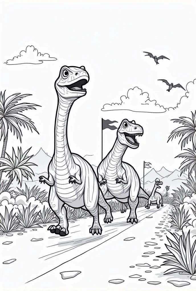 create images of dinosaurs in their habitat for children&#39;s coloring books in black and white in dimensions 26.6 x 20.4 x 0.4 cm


